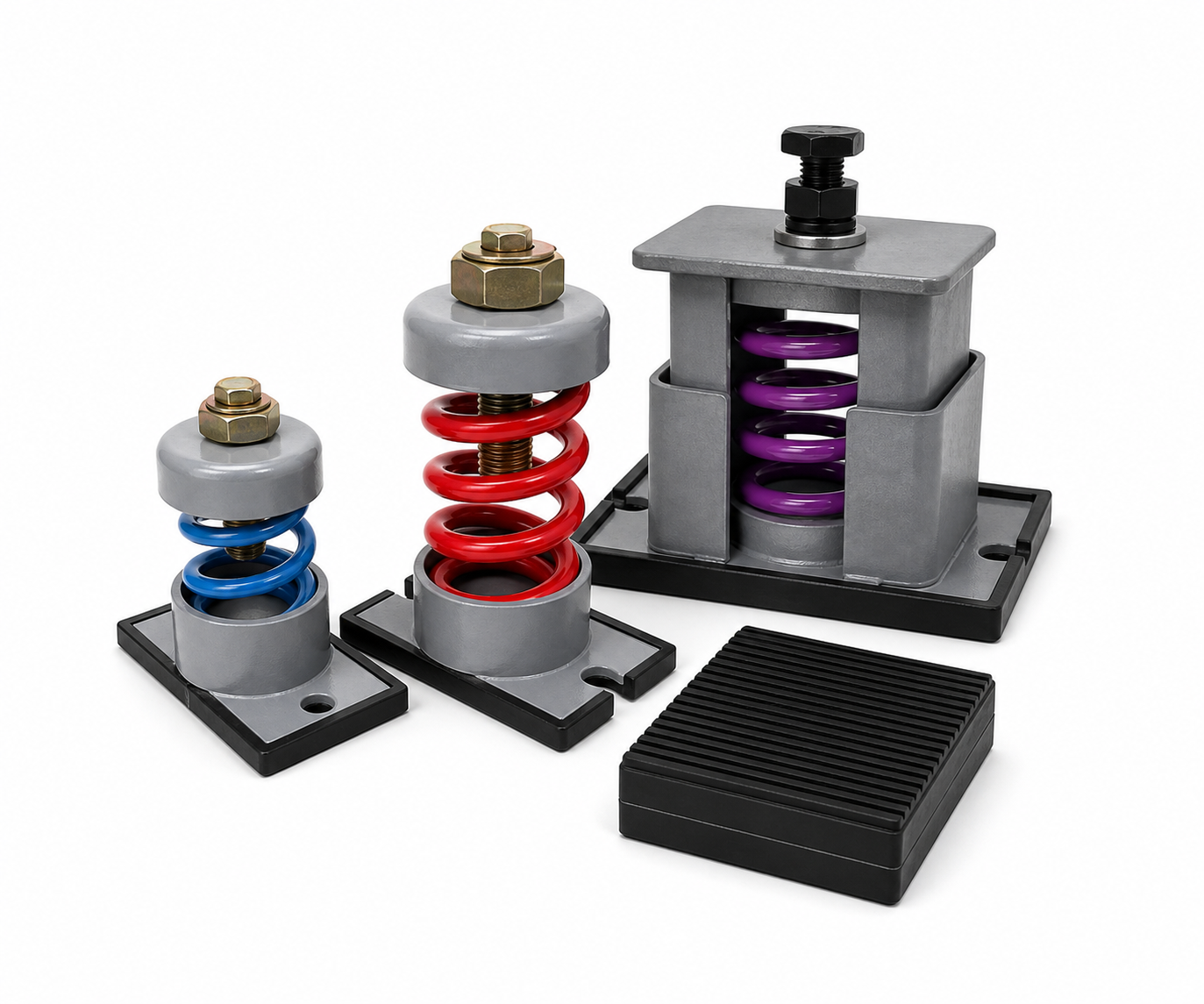 Floor mounted vibration isolator group with rubber pad