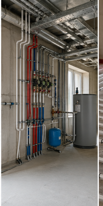 PEX domestic water piping in a school or campus utility room